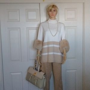 Samantha Thavasa tote bag and Saks Fifth Ave Fur sleeve poncho